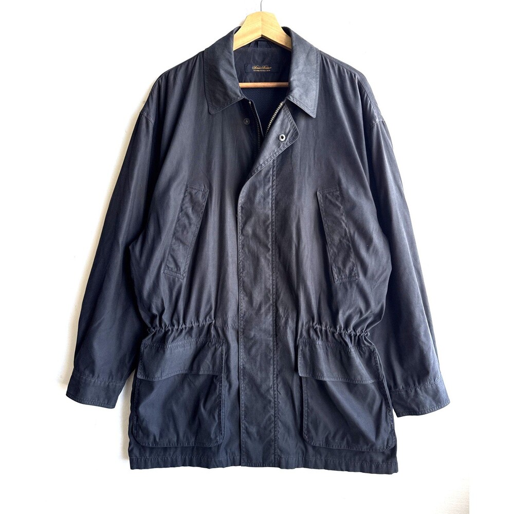 Brooks Brothers Jacket Men M Black Longline Full Zip Drawstring Waist Field Coat